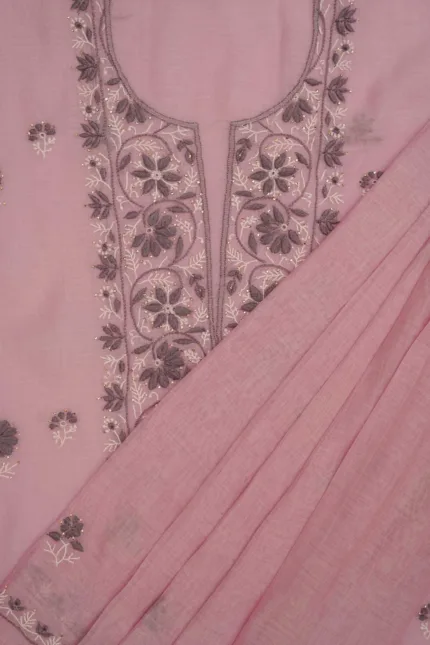 Srajann Hand Embroidered Mal Chanderi Lucknowi Chikankari Unstitched Kurta With Dupatta