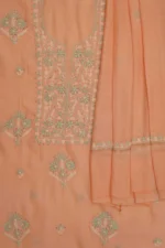 Srajann Hand Embroidered Mal Chanderi Lucknowi Chikankari Unstitched Kurta With Dupatta