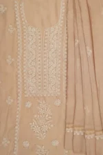 Srajann Hand Embroidered Mal Chanderi Lucknowi Chikankari Unstitched Kurta With Dupatta