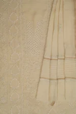 Srajann Hand Embroidered Monga Silk Lucknowi Chikankari Unstitched Kurta With Dupatta