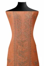 Srajann Hand Embroided Peach Linen Lucknowi Chikankari Unstitched Kurta Dupatta Set (SLC1584) - Image 3