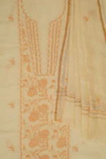 Srajann Hand Embroided Fawn Linen Lucknowi Chikankari Unstitched Kurta Dupatta Set