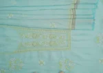 Srajann Hand Embroided Blue Mul Chanderi Lucknowi Chikankari Unstitched Kurta Dupatta Set (SLC1567) - Image 6