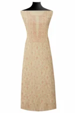 Srajann Hand Embroided Fawn Mul Chanderi Lucknowi Chikankari Unstitched Kurta Dupatta Set (SLC1594) - Image 4