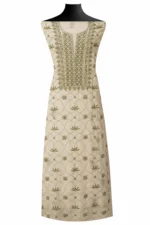 Srajann Hand Embroidered Mal Chanderi Lucknowi Chikankari Unstitched Kurta With Dupatta(SLC1633) - Image 2