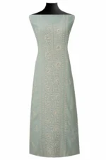 Srajann Hand Embroided Blue Mul Chanderi Lucknowi Chikankari Unstitched Kurta Dupatta Set (SLC1595) - Image 5