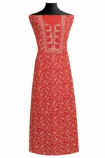 Srajann Hand Embroided Red Maheshwari Lucknowi Chikankari Unstitched Kurta Dupatta Set (SLC1775) - Image 12