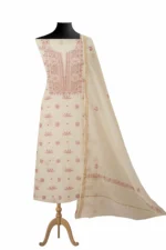 Srajann Hand Embroidered Mal Chanderi Lucknowi Chikankari Unstitched Kurta With Dupatta(SLC1761) - Image 2