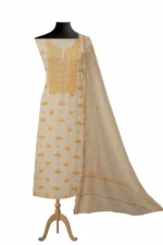 Srajann Hand Embroidered Mal Chanderi Lucknowi Chikankari Unstitched Kurta With Dupatta(SLC1597) - Image 2