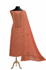 Srajann Hand Embroided Peach Maheshwari Lucknowi Chikankari Unstitched Kurta Dupatta Set (SLC1777) - Image 2