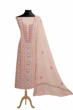 Srajann Hand Embroided Pink Maheshwari Lucknowi Chikankari Unstitched Kurta Dupatta Set (SLC1791) - Image 2