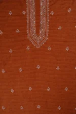 Srajann Hand Embroidered Burnt Orange Lucknowi Chikankari Unstitched Men's Kurta Piece (SLC1194) - Image 2
