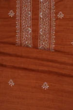 Srajann Hand Embroidered Burnt Orange Lucknowi Chikankari Unstitched Men's Kurta Piece (SLC1194) - Image 4