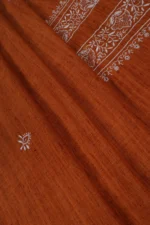 Srajann Hand Embroidered Burnt Orange Lucknowi Chikankari Unstitched Men's Kurta Piece (SLC1194) - Image 5