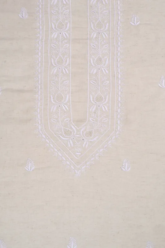 Srajann Hand Embroidered Cream Khadi Lucknowi Chikankari Unstitched Men's Kurta Piece