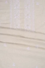 Srajann Hand Embroidered Cream Lucknowi Chikankari Unstitched Men's Kurta Piece (SLC1195) - Image 3