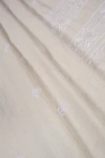 Srajann Hand Embroidered Cream Lucknowi Chikankari Unstitched Men's Kurta Piece (SLC1195) - Image 5