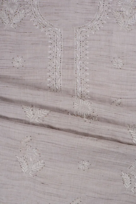 Srajann Hand Embroidered Grey Khadi Ladies Lucknow Chikankari Unstitched Kurti