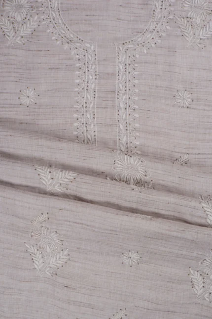 Srajann Hand Embroidered Grey Khadi Ladies Lucknow Chikankari Unstitched Kurti
