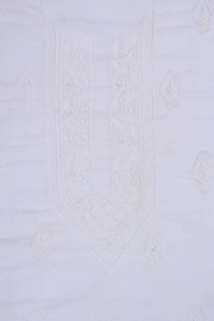 Srajann Hand Embroidered Pure Cotton Lucknowi Chikankari Unstitched Men's Kurta Piece