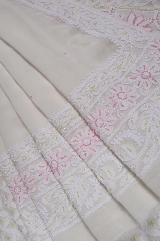 Srajann Hand Embellishment Anarkali Pure Georgette With Cut Dana work Lucknow Chikankari Unstitched Suit