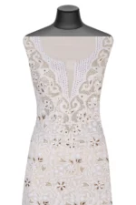 Srajann Hand Embroided White Pure Georgette Lucknowi Chikankari Unstitched Kurta Dupatta Set (SLC1209) - Image 3