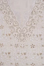 Srajann Hand Embroided White Pure Georgette Lucknowi Chikankari Unstitched Kurta Dupatta Set (SLC1209) - Image 6