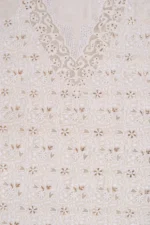 Srajann Hand Embroided White Pure Georgette Lucknowi Chikankari Unstitched Kurta Dupatta Set (SLC1209) - Image 7