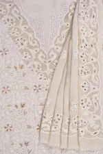Srajann Hand Embroided White Pure Georgette Lucknowi Chikankari Unstitched Kurta Dupatta Set