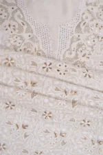Srajann Hand Embroided White Pure Georgette Lucknowi Chikankari Unstitched Kurta Dupatta Set (SLC1209) - Image 10