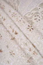 Srajann Hand Embroided White Pure Georgette Lucknowi Chikankari Unstitched Kurta Dupatta Set (SLC1209) - Image 11