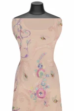 Srajann Hand Embroided Peach Pure Georgette Lucknowi Chikankari Unstitched Kurta Dupatta Set (SLC1247) - Image 3