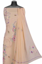 Srajann Hand Embroided Peach Pure Georgette Lucknowi Chikankari Unstitched Kurta Dupatta Set (SLC1247) - Image 4