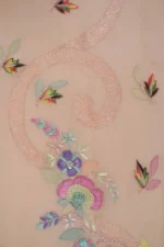 Srajann Hand Embroided Peach Pure Georgette Lucknowi Chikankari Unstitched Kurta Dupatta Set (SLC1247) - Image 6