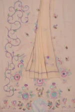 Srajann Hand Embroided Peach Pure Georgette Lucknowi Chikankari Unstitched Kurta Dupatta Set