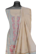 Srajann Hand Embroided Fawn Tissue Lucknowi Chikankari Unstitched Kurta Dupatta Set (SLC1252) - Image 4