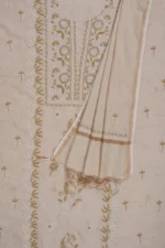 Srajann Hand Embellishment Tissue Silk Lucknowi Chikankari Unstitched Suit Dupatta Set