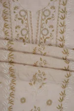 Srajann Hand Embellishment Tissue Silk Lucknowi Chikankari Unstitched Suit Dupatta Set(SLC1251) - Image 10