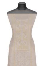 Srajann Hand Embroided Fawn Tissue Lucknowi Chikankari Unstitched Kurta Dupatta Set (SLC1253) - Image 3