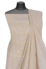 Srajann Hand Embroided Fawn Tissue Lucknowi Chikankari Unstitched Kurta Dupatta Set (SLC1253) - Image 4