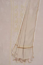 Srajann Hand Embroided Fawn Tissue Lucknowi Chikankari Unstitched Kurta Dupatta Set