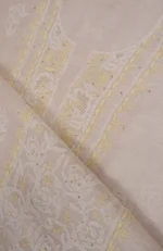 Srajann Hand Embroided Fawn Tissue Lucknowi Chikankari Unstitched Kurta Dupatta Set (SLC1253) - Image 9