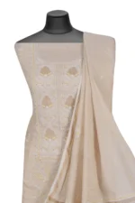 Srajann Hand Embroided Fawn Tissue Lucknowi Chikankari Unstitched Kurta Dupatta Set (SLC1257) - Image 2