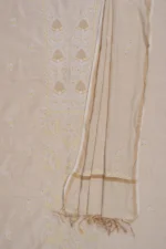 Srajann Hand Embroided Fawn Tissue Lucknowi Chikankari Unstitched Kurta Dupatta Set