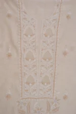 Srajann Hand Embroided Fawn Tissue Lucknowi Chikankari Unstitched Kurta Dupatta Set (SLC1260) - Image 6