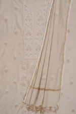 Srajann Hand Embroided Fawn Tissue Lucknowi Chikankari Unstitched Kurta Dupatta Set