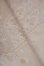 Srajann Hand Embroided Fawn Tissue Lucknowi Chikankari Unstitched Kurta Dupatta Set (SLC1260) - Image 12