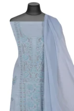 Srajann Hand Embroided Grey Modal Lucknowi Chikankari Unstitched Kurta Dupatta Set (SLC1264) - Image 4