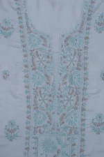 Srajann Hand Embroided Grey Modal Lucknowi Chikankari Unstitched Kurta Dupatta Set (SLC1264) - Image 6