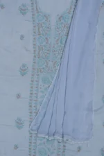 Srajann Hand Embroided Grey Modal Lucknowi Chikankari Unstitched Kurta Dupatta Set (SLC1264) - Image 9